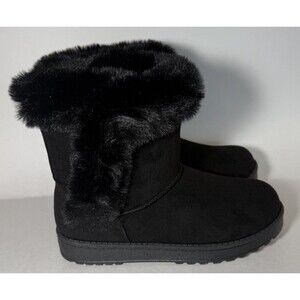 SO Goods for Life - Paulina Faux-Fur Winter Boots Plush Collar - Black - W5 -New